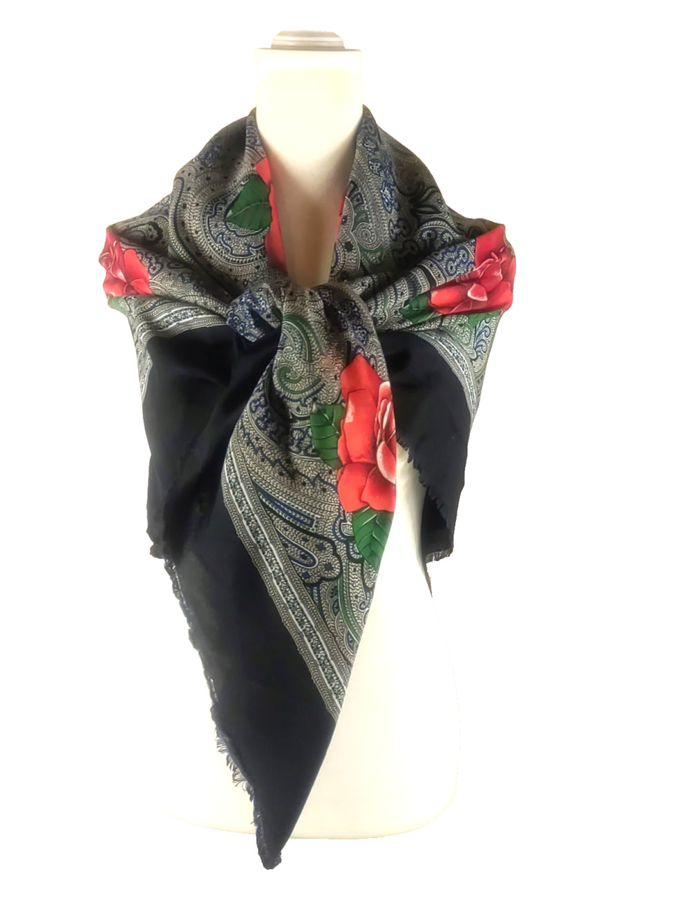 JP collection Square Scarf Black Red Roses 44 X 44
